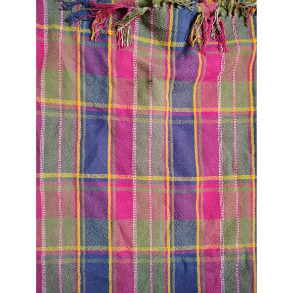 Ralph Lauren Plaid Throw Blanket 54" x 72" Blue Maroon Green Yellow Made in USA - Picture 2 of 4